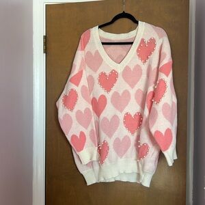 Women’s 2XL Valentines Sweater v neck with pearl details
